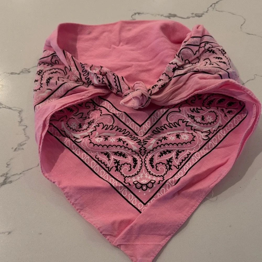 Pink Bandana Scarf with Black Paisley Print and metal studs